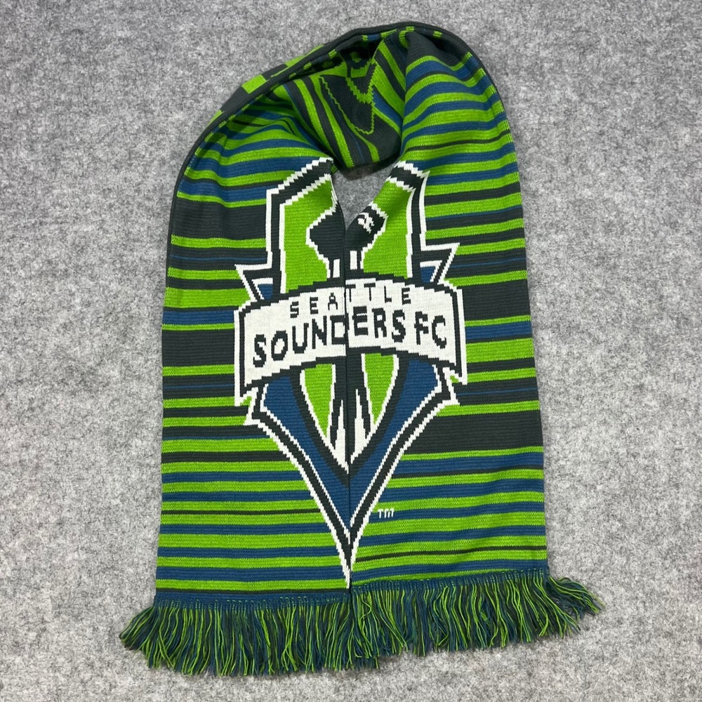 Seattle‎ Sounders FC Knit Scarf Green Blue Stripes Fringed Adidas Soccer MLS